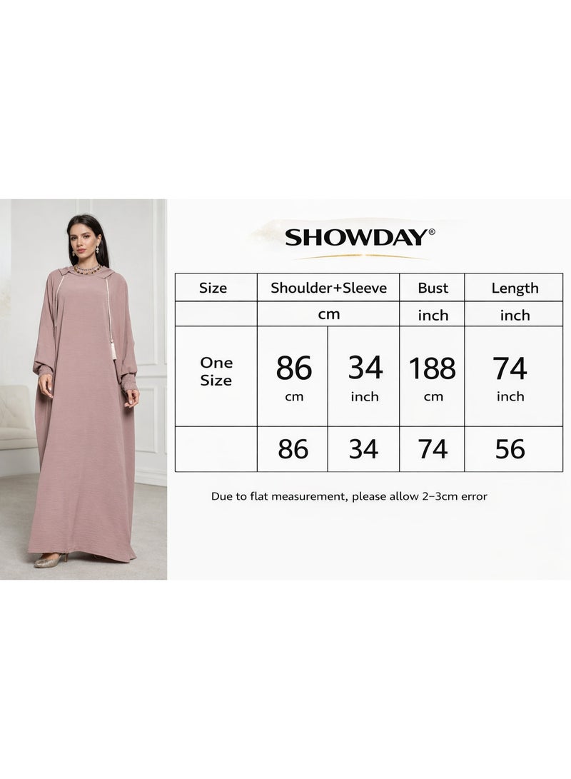 SHOWDAY Women’s Hooded Abaya Dress, Long Loose Modest Kaftan Jalabiya with Wide Sleeves, Elegant Islamic Maxi Dress for Daily Wear & Ramadan - Image 4